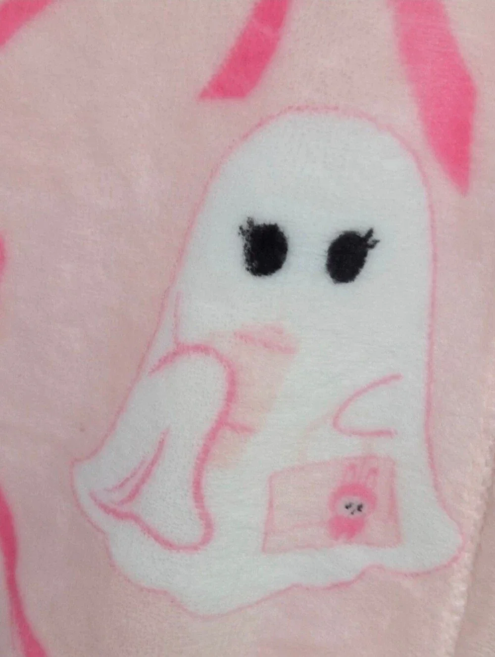 Ghost Pillow Embroided Purse Labubu Holding Tumbler Pink Bow Plush Throw Blanket